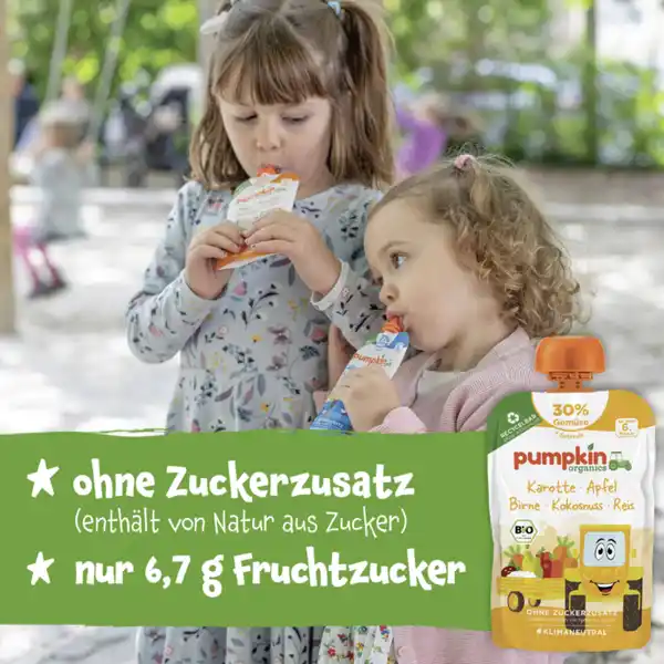 Bio Quetschie mit Karotte, Apfel, Birne, Kokosnuss & Reis