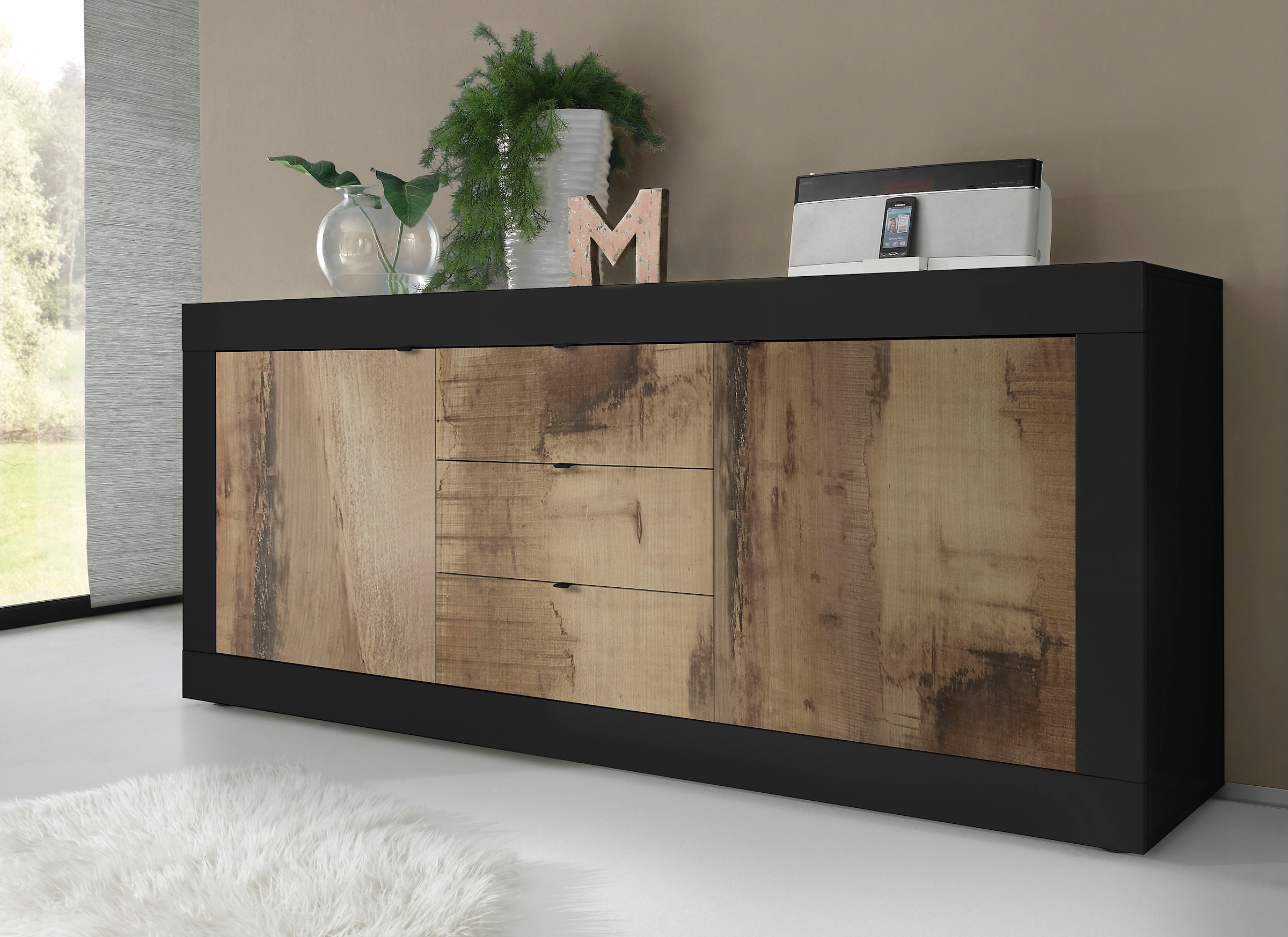 INOSIGN Sideboard »Basic Breite 210 cm, Kommode 2 Türen, 3 Schubkästen, Anrichte,« Metallgriff, moderne Rahmenoptik, viel Stauraum, Farbauswahl