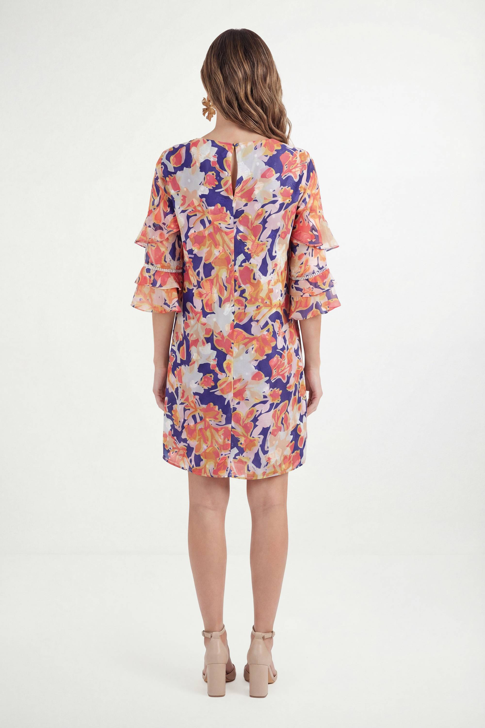 Wallis Robe Droite À Volants Imprimé Floral Dévoré Petite