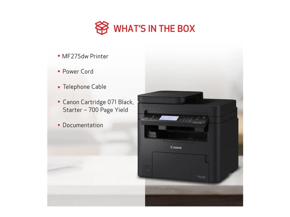 Canon i-SENSYS MF275dw - Multifunktionsprinter - S/H - laser - A4 (210 x 297 mm), Legal (216 x 356 mm) (original) - A4/Legal (medie) - op til 29 spm (kopiering) - op til 29 spm (udskriver) - 150 ark - 33.6 Kbps - USB 2.0, LAN, Wi-Fi(n)