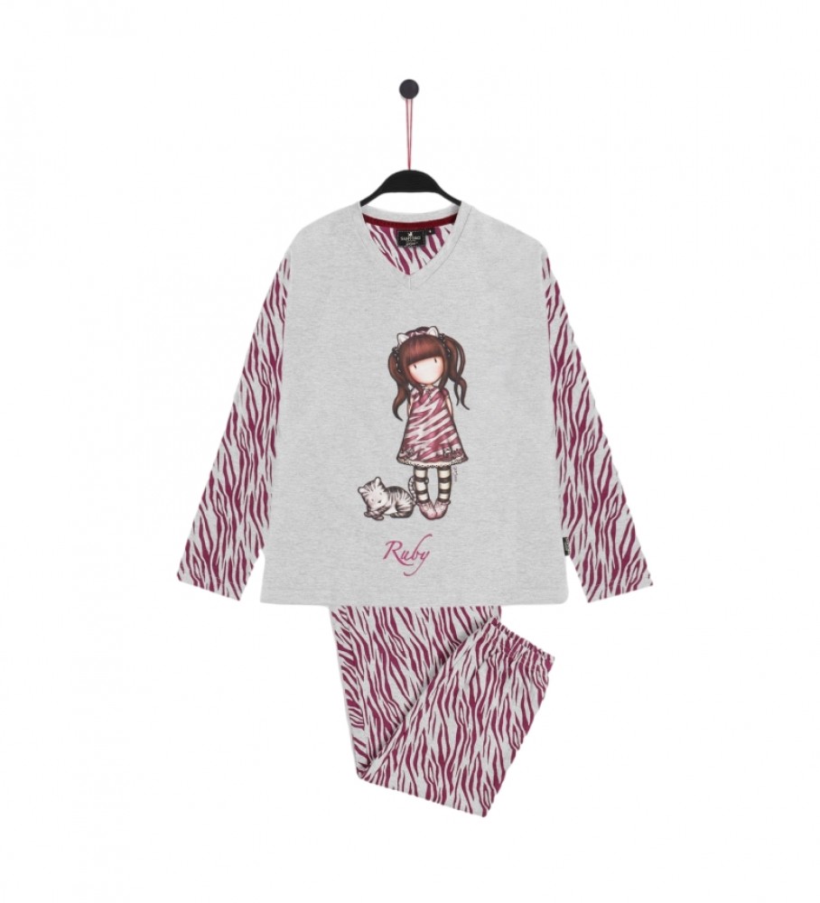 Pijama Santoro de manga comprida, cor Ruby Wild cinza