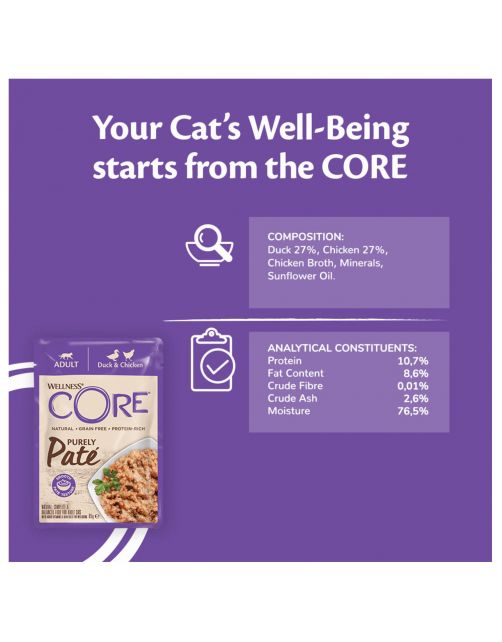 Wellness Core Purely Pate - Kattenvoer - Eend Kip 85 g