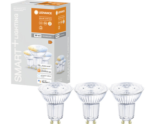 Ledvance Smart WIFI LED Reflectorlampen, dimbaar, PAR16/PAR51 GU10/5W (40W), mat, 350 lm, 2700-6500 K, warm wit-daglichtwit, 3 stuks