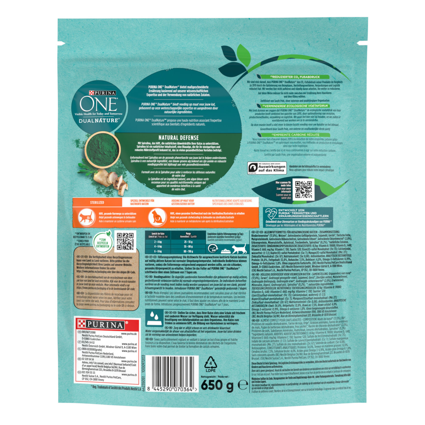 ONE Dual Nature Trocken-Katzenfutter Sterilised Spirulina & Rind