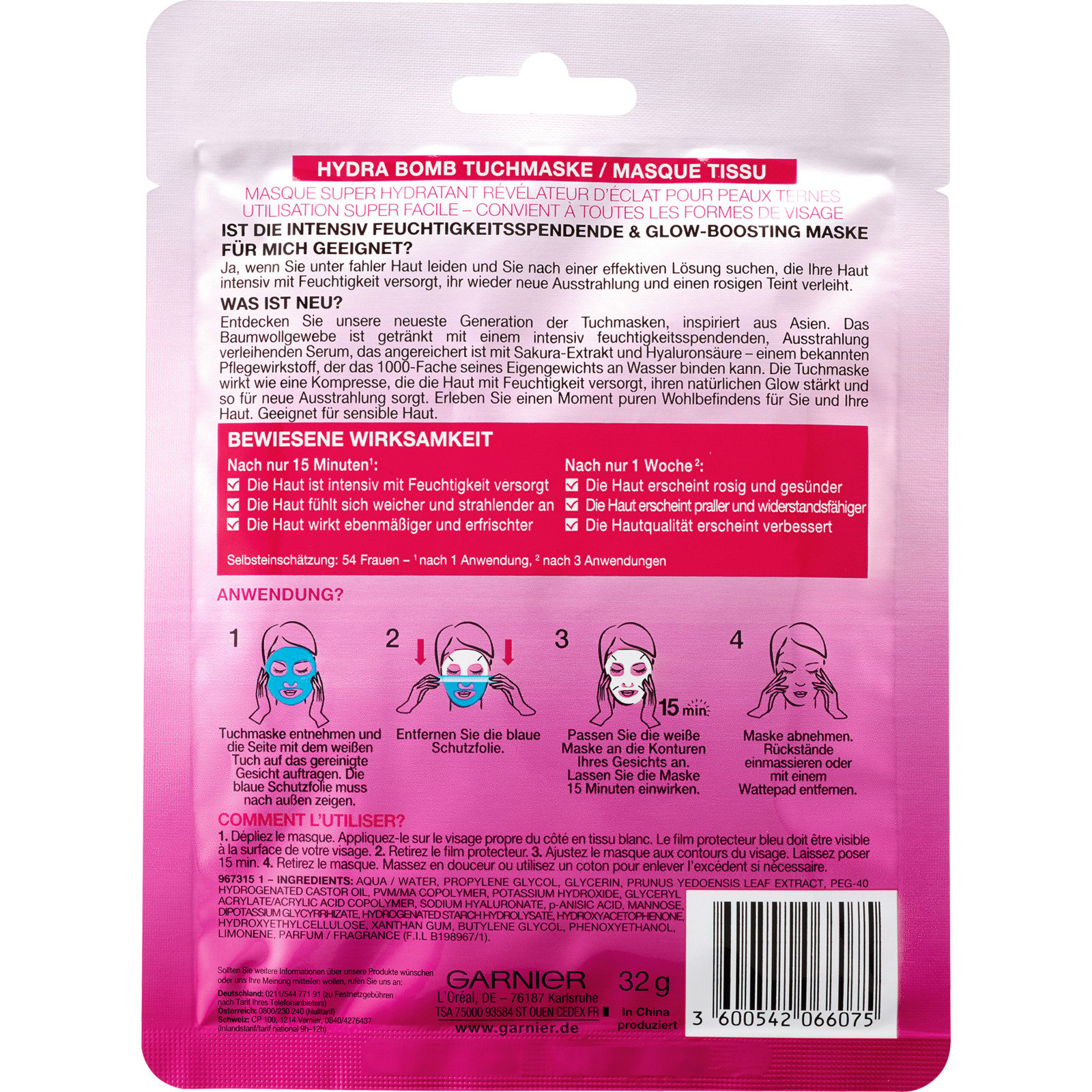 Garnier SkinActive Hydra Bomb Tuchmaske Sakura