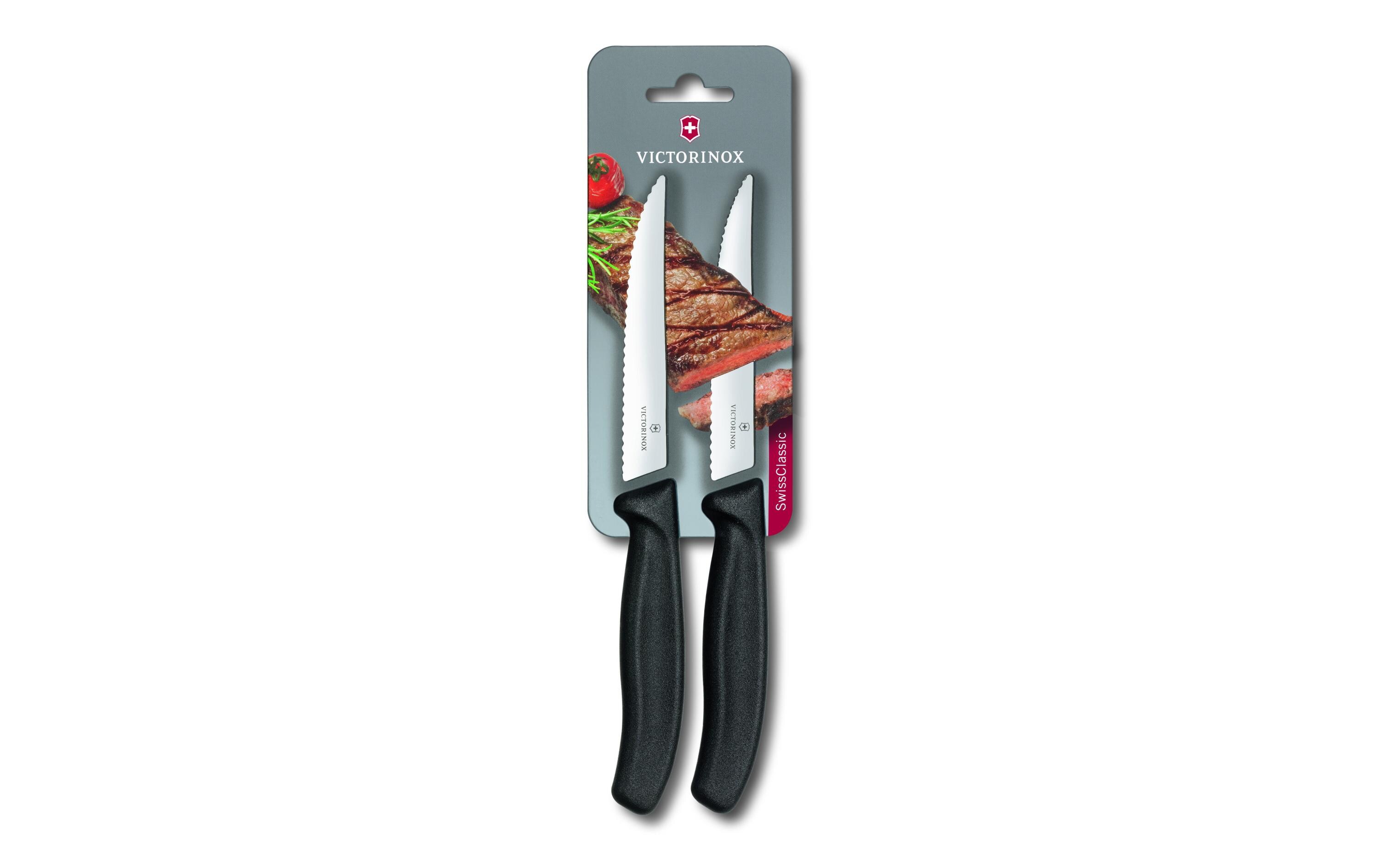 Steakmesser Swisss Classic Gourmet Mittel, 2 Stück, SchwarzMesser mit Wellenschliff
