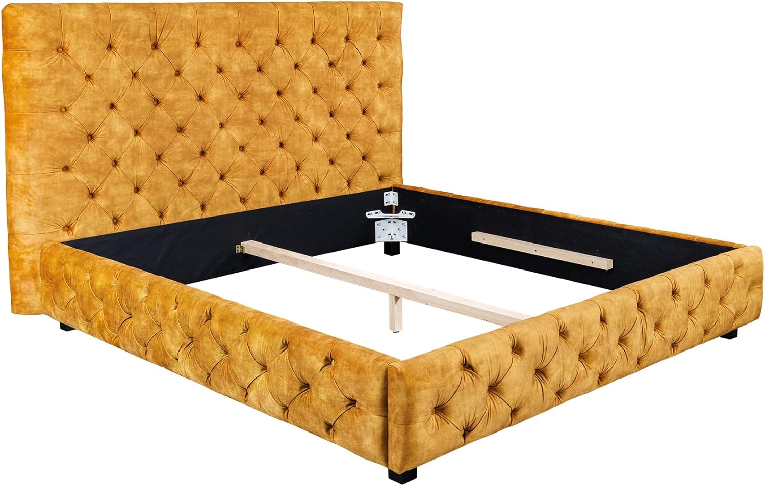 Riess Ambiente Queensize Doppelbett Paris 160x200cm senfgelb Samt Chesterfield Design, Bettrahmen