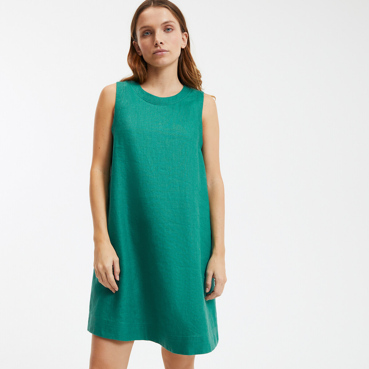 COLEÇÃO LA REDOUTE<br>Vestido curto de linho com modelagem evasê e sem mangas