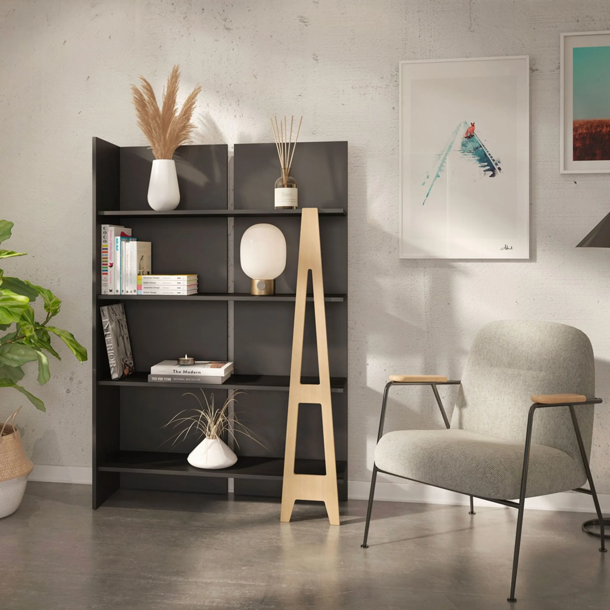 Nexera Ensemble Bureau et Bibliothèque Atypik - Noir  Contreplaqué de Merisier