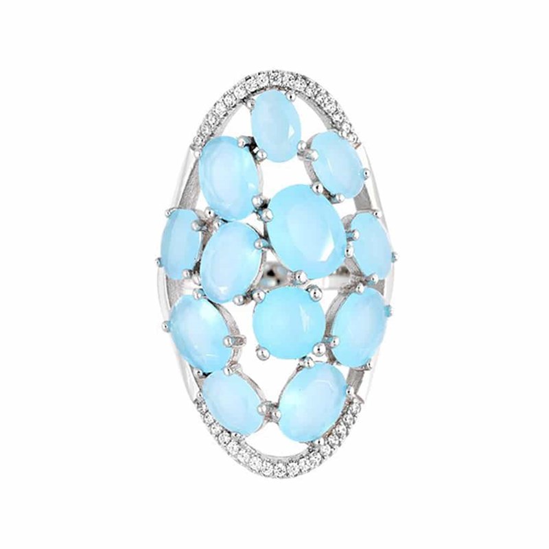 Bague Argent Asymétrique Pierres Bleues