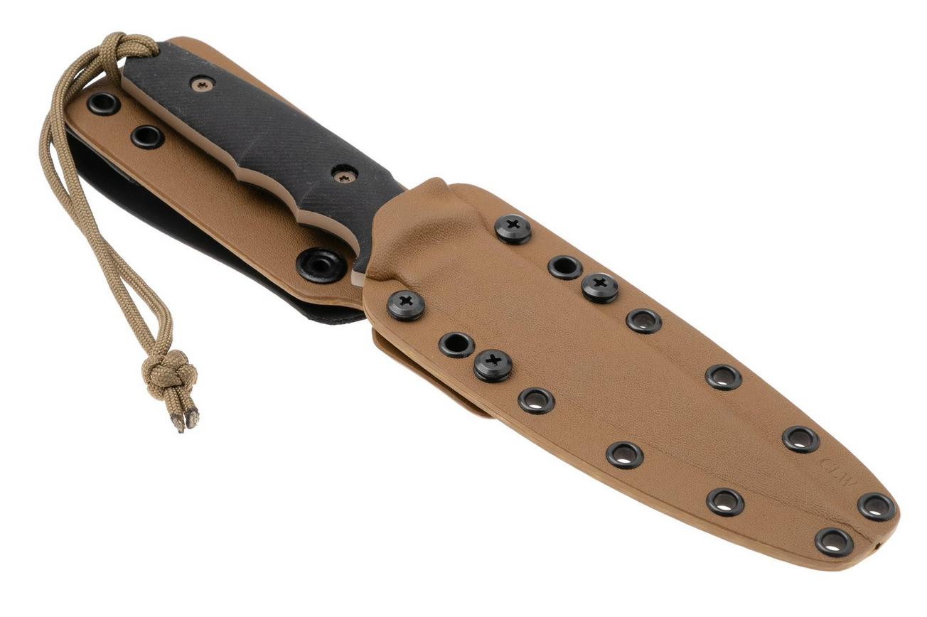 Spartan Blades Harsey Clandestina SB57DEBKKYTN Flat Dark Earth, Black Micarta, survivalmes, kydex schede