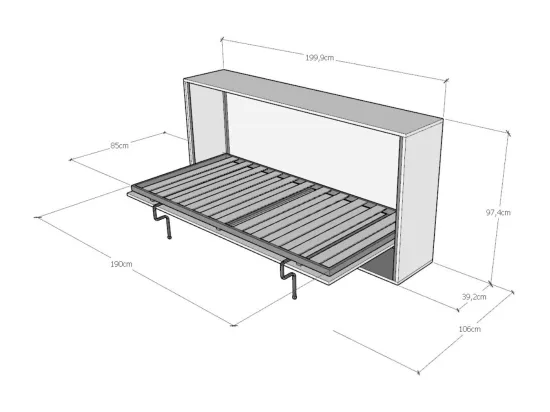Lit escamotable horizontal noyer Bounto 85x185-