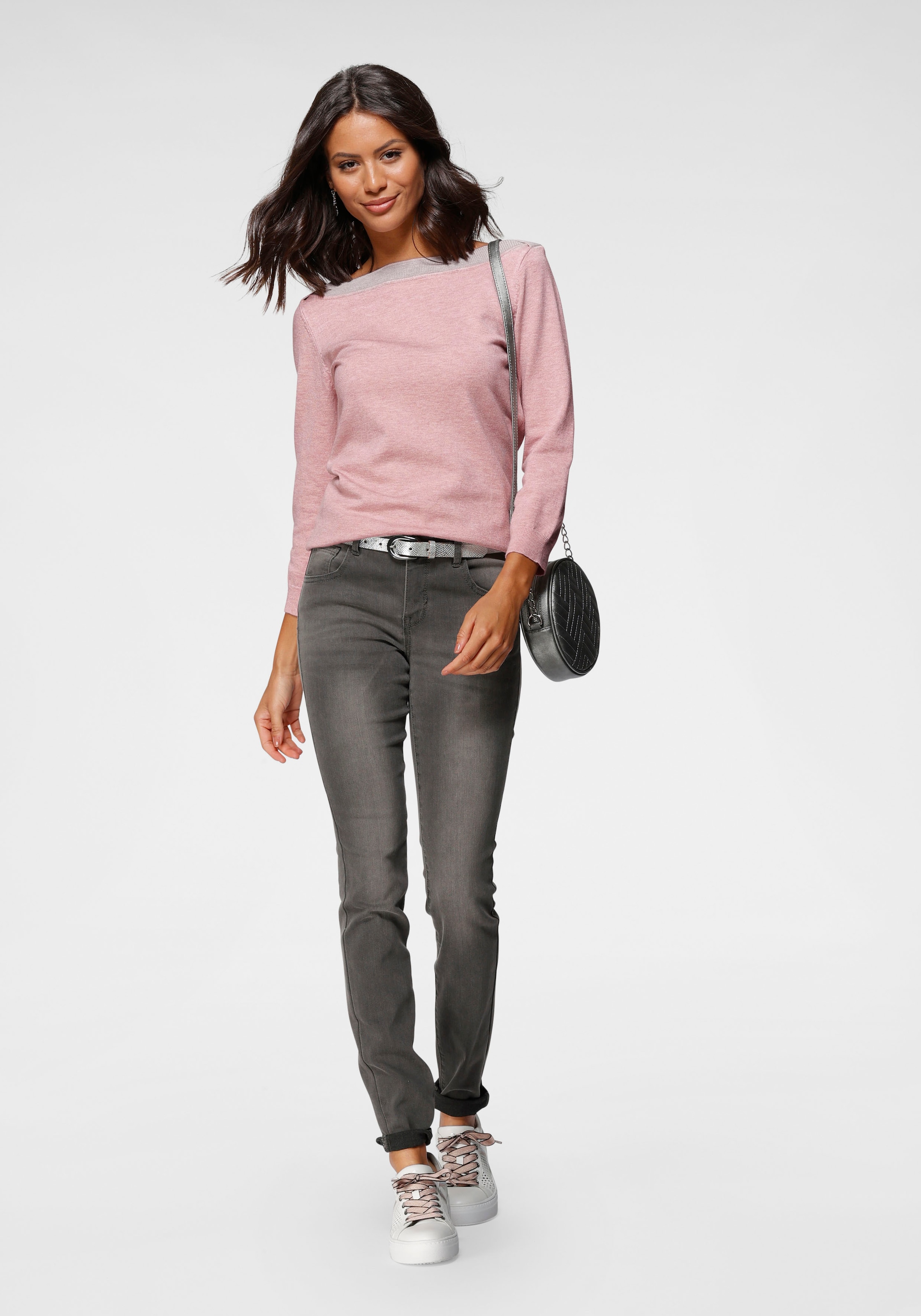 Laura Scott Strickpullover , mit farblich fein abgesetzten U-Boot Ausschnitt