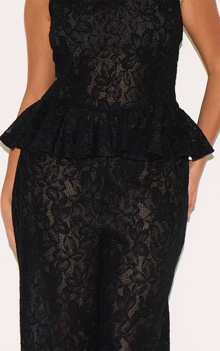 Noir Ensemble Coordonné Pantalon Grande Taille En Dentelle Transparente À Jambes Évasées