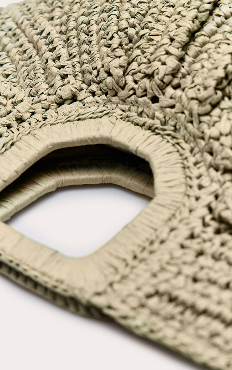 Vert Sauge Sac Pochette Arrondi En Raphia