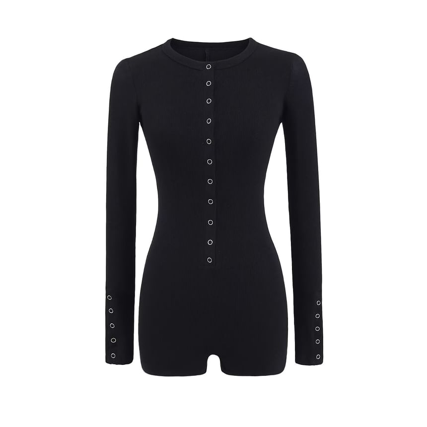 Bazer - Romper met lange mouwen, ronde hals en knoopsluiting, slim fit
