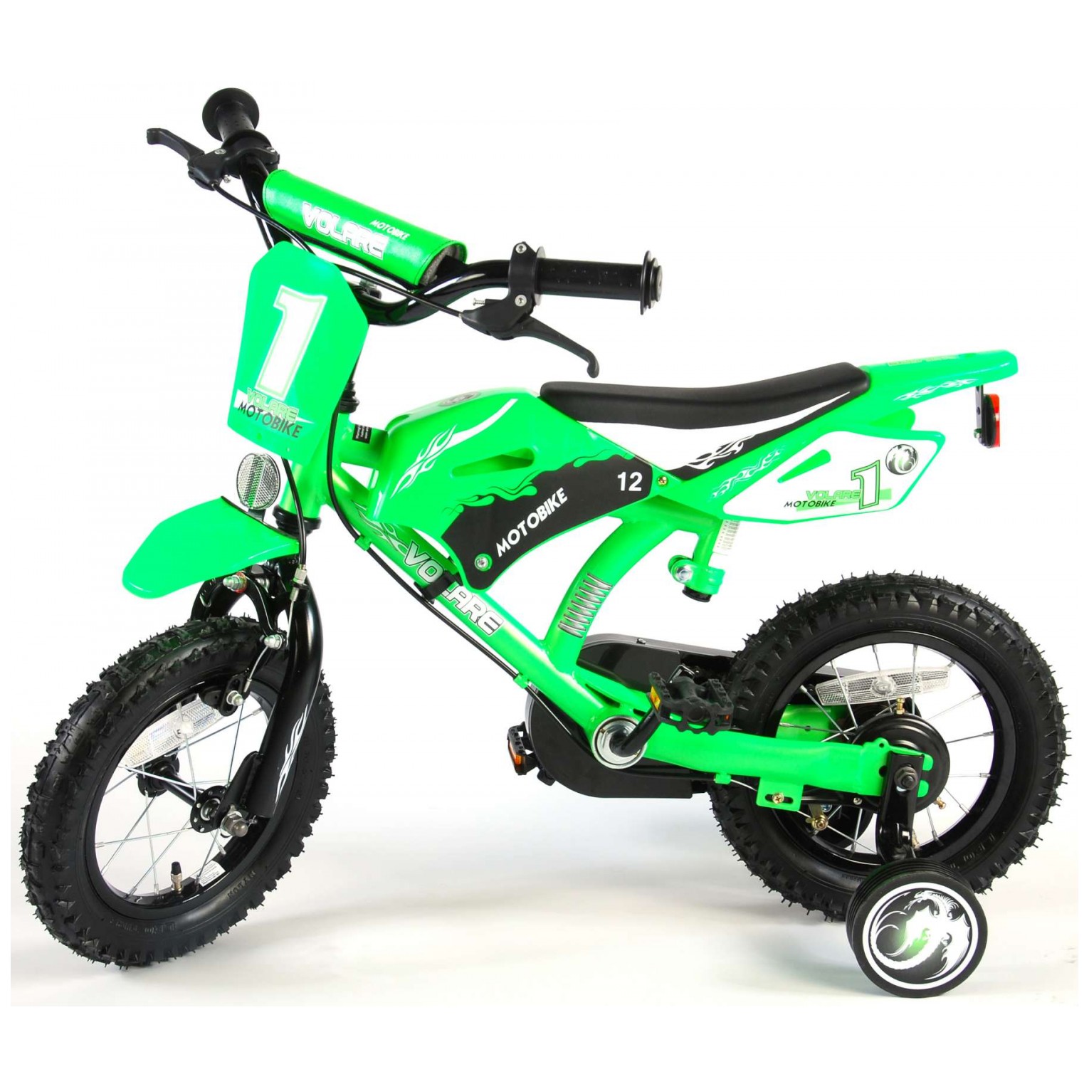 Volare Motorbike Fiets - 12 inch - Groen - 2 handremmen