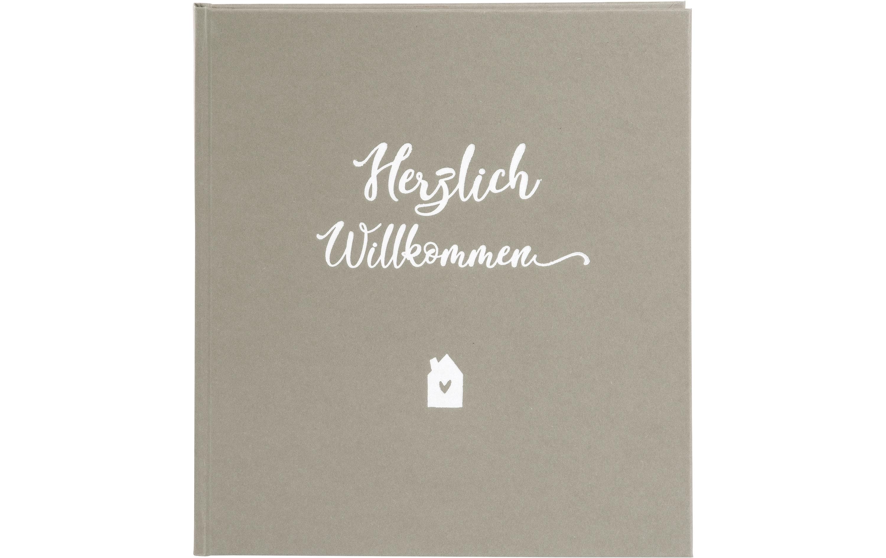 Gästebuch Herzlich Willkommen 23 x 25 cm, 176 Seiten, TaupeGästebuch mit Weissprägung und Lesezeichen