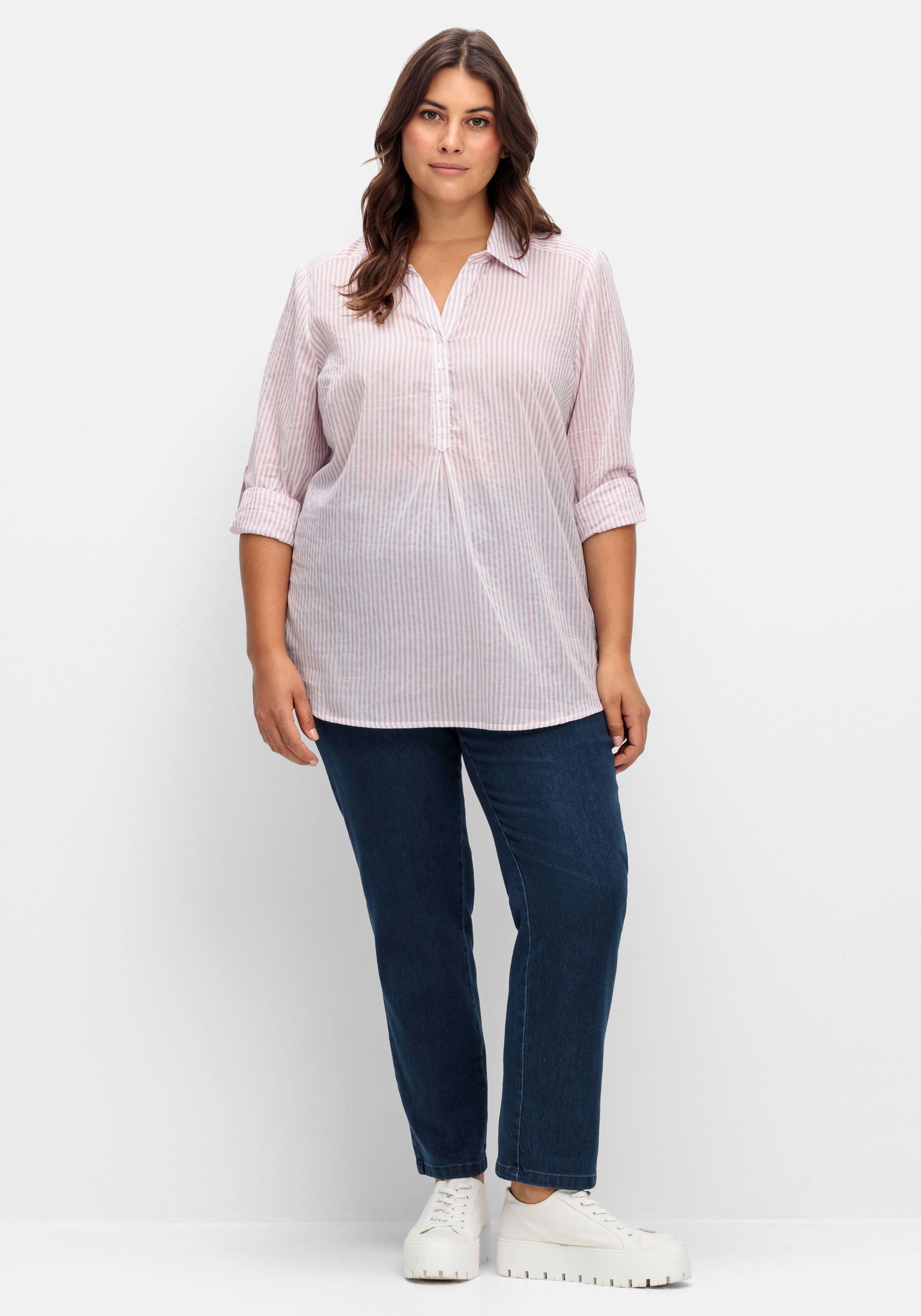 Gerade Jeans mit Smokbund und Used-Effekten