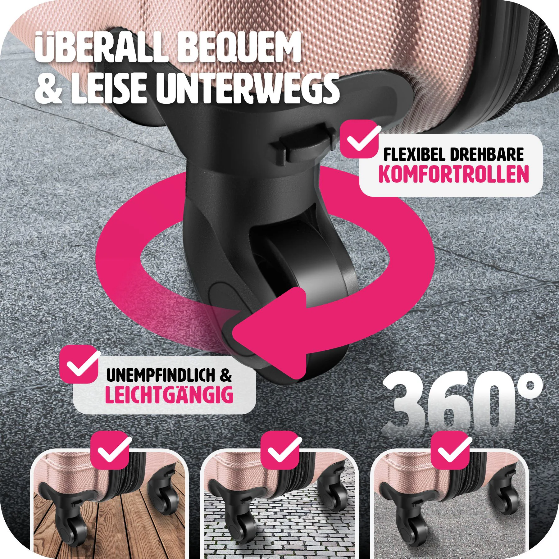 tectake® Hartschalenkoffer-Set, 4-teilig aus robustem ABS-Kunststoff inkl. Kofferwaage und -anhänger, 360° drehbare, abnehmbare Rollen, mit Sicherheits-Zahlenschloss