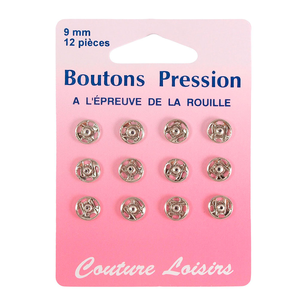 Lot de 12 boutons pression argents 9mm