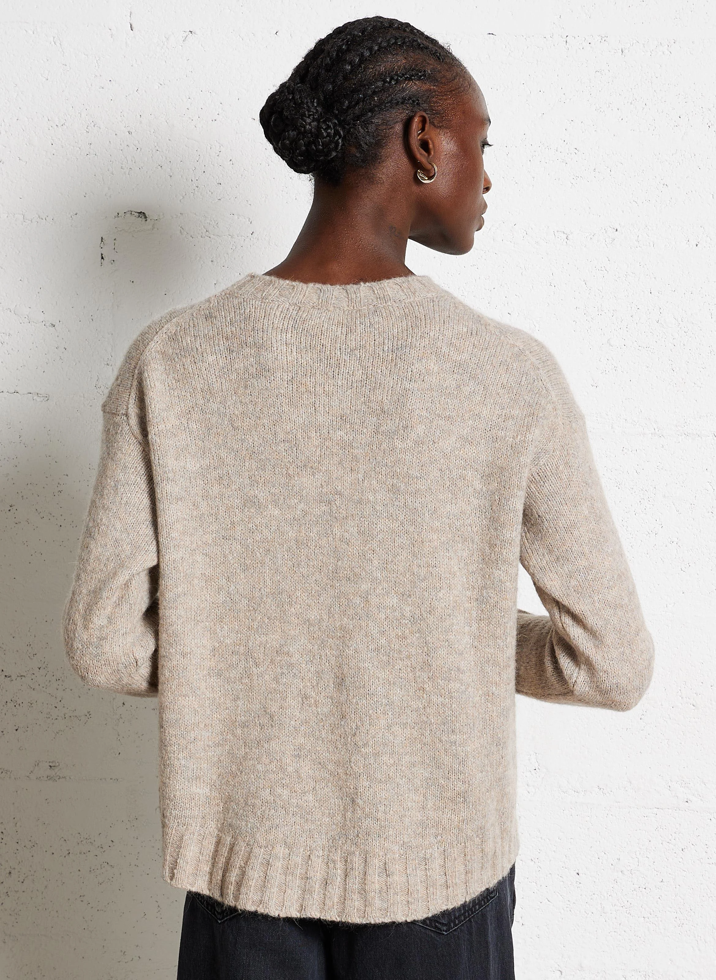 GROVE - Pull ample col rond en maille mélangée | Beige