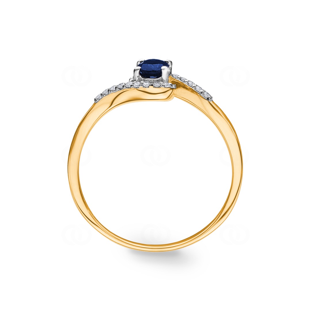 Damenring 750/18 K Gelbgold mit Saphir oval und Diamanten 0.07 ct H/si