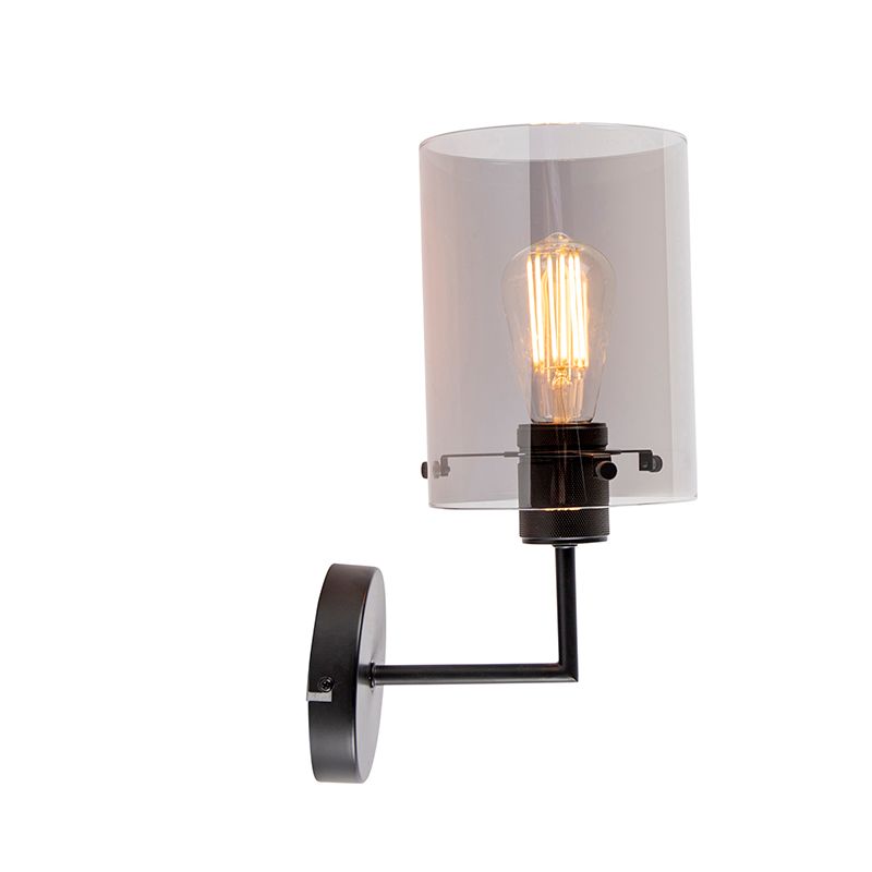 Design wandlamp zwart met smoke glas - Dome
