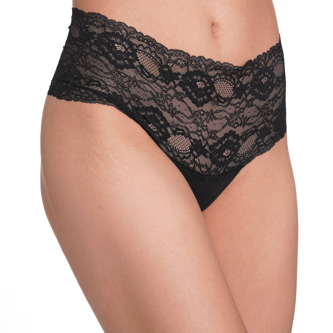 Gina Benotti 2 Damen Mikrofaser-Strings mit Spitzenbund cremeweiss / schwarz