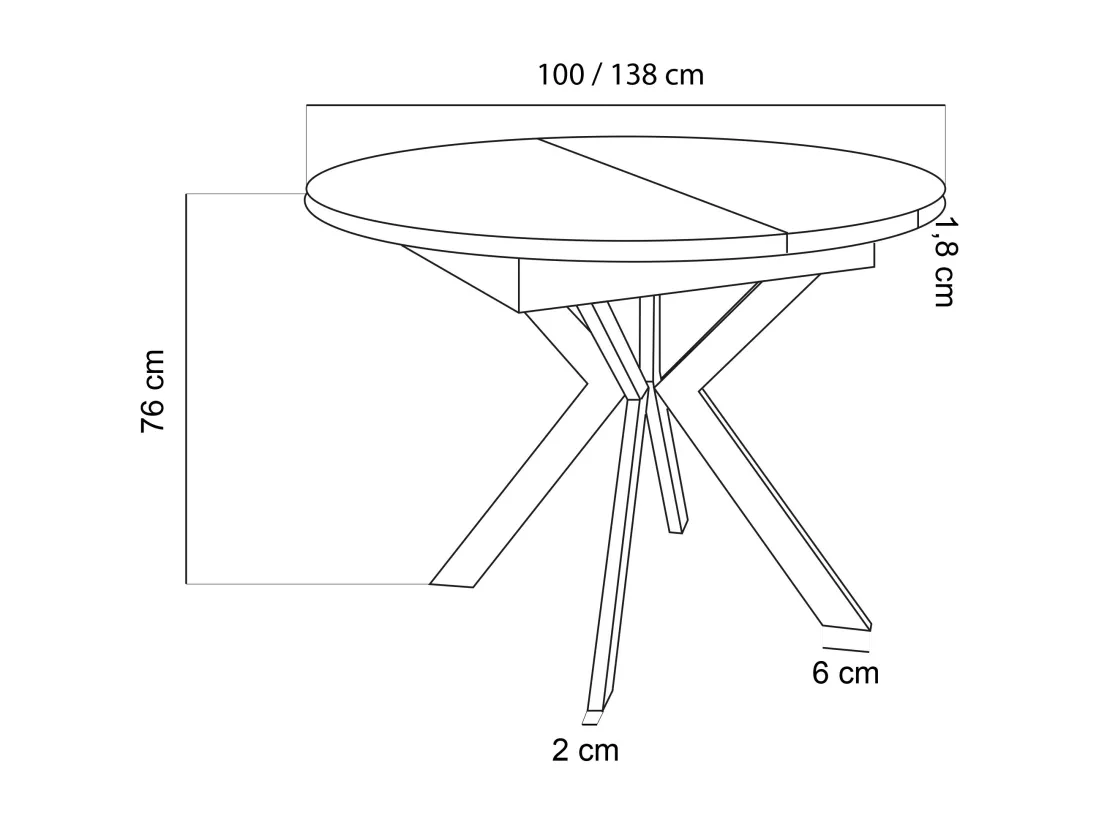 Table à Manger Extensible Ronde Avec Pieds En Métal Noir - Rangement Des Extensions à L'intérieur - Table Ronde Style Industriel Pour Salon Séjour - Gain De Palce -