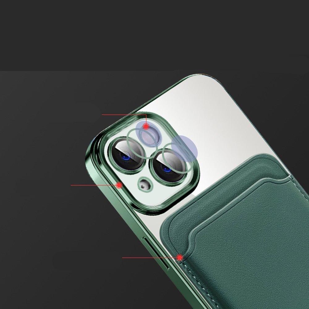 iPhone 14 2in1 MagSafe Hybrid Hülle TPU Bumper   Leder Wallet Kreditkarten Halterung - Hellblau / Transparent