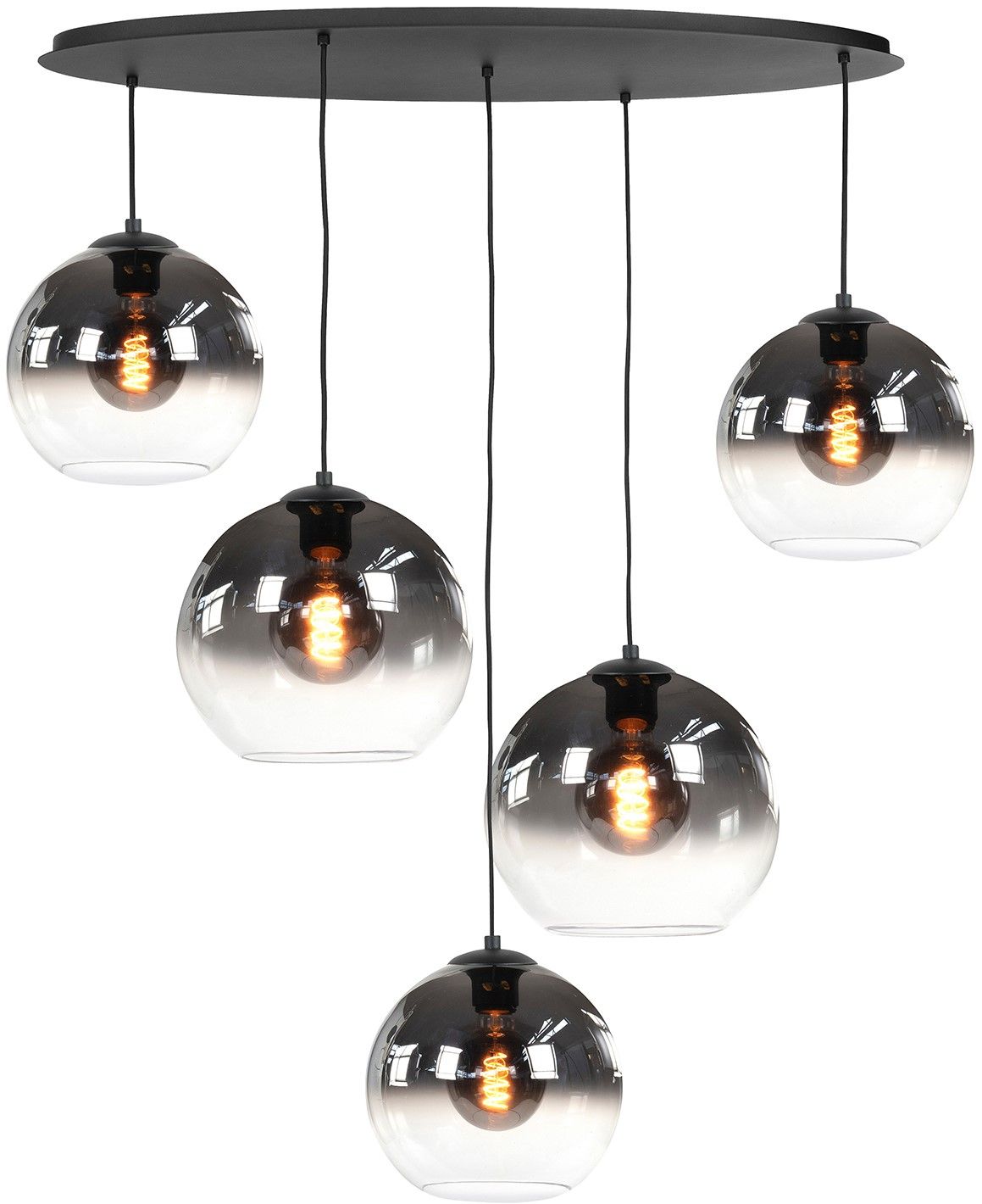 Hanglamp Zwart semi-rookglas Fantasy Ovaal B100 x D35 cm