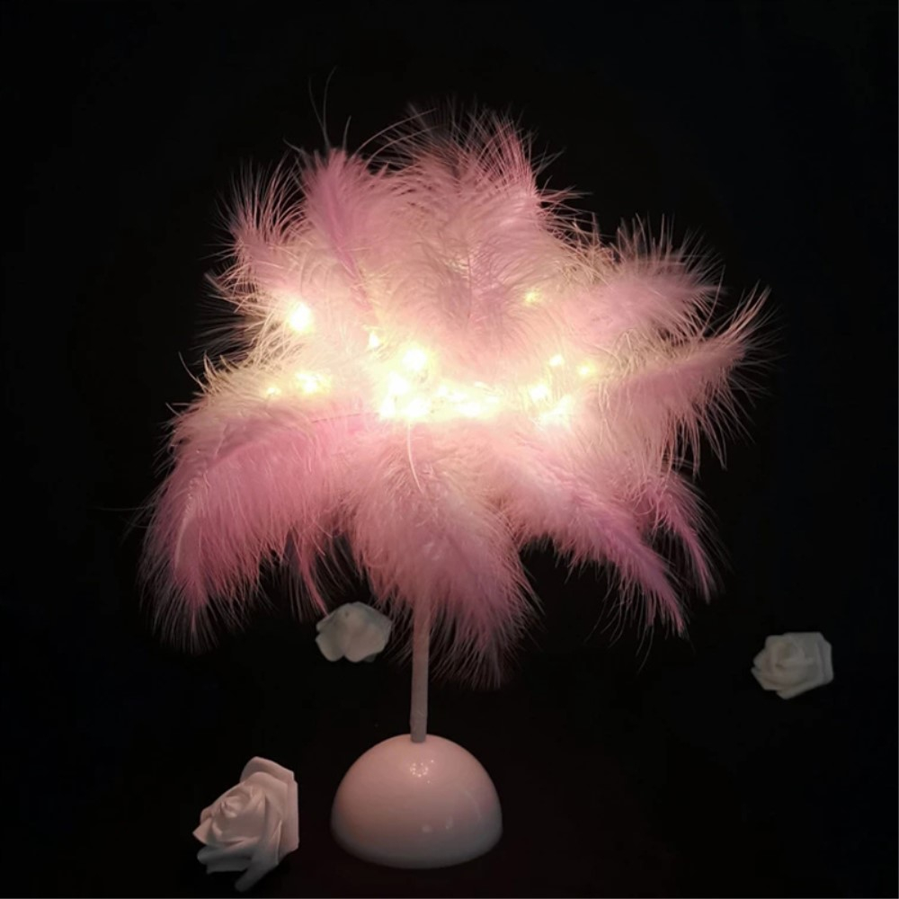 (35cm) LED Nachttisch Lampe Party Deko Beleuchtung im Feder Baum Design (Batteriebetrieben) - Weiss