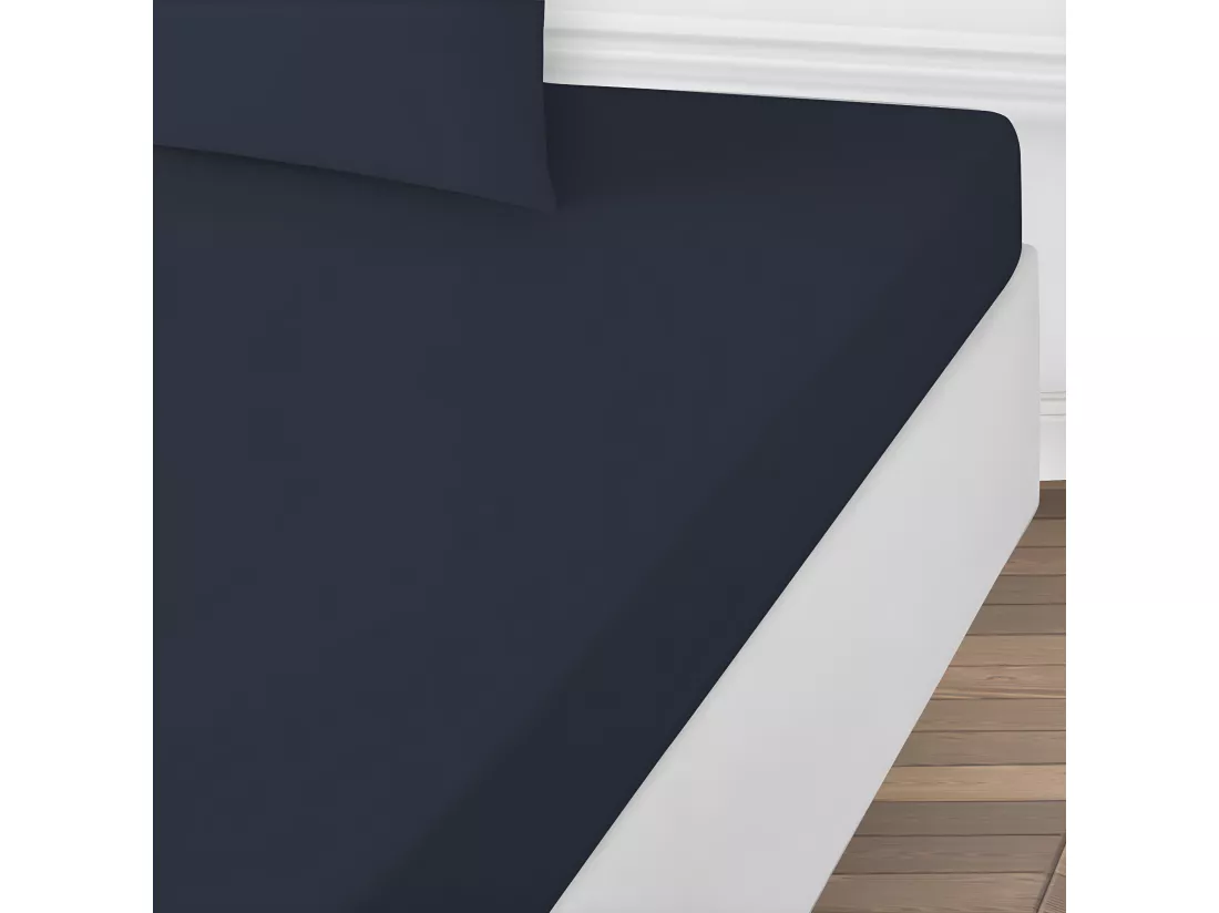 Drap housse uni en coton 57 fils encre 140x200cm