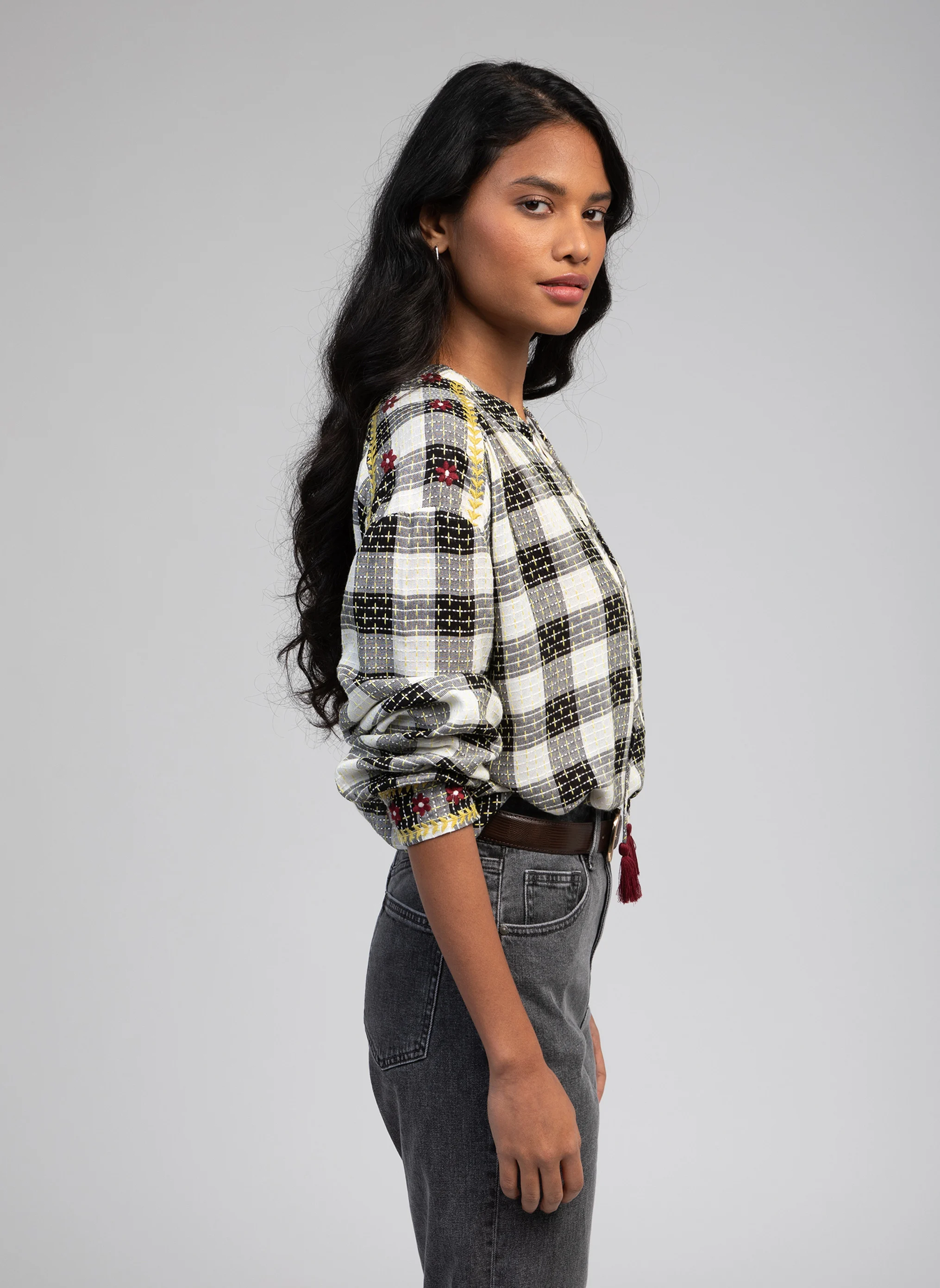 SOLANE - Blouse ample à carreaux | Noir