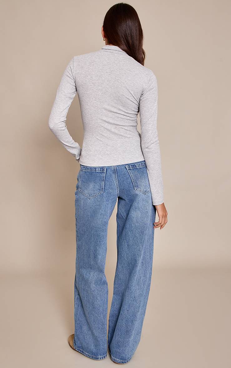 Mid Blue Wash Jean Large Bleu Moyen À Taille Asymétrique