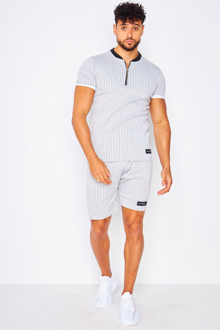 Ensemble t-shirt + short blanc à rayures