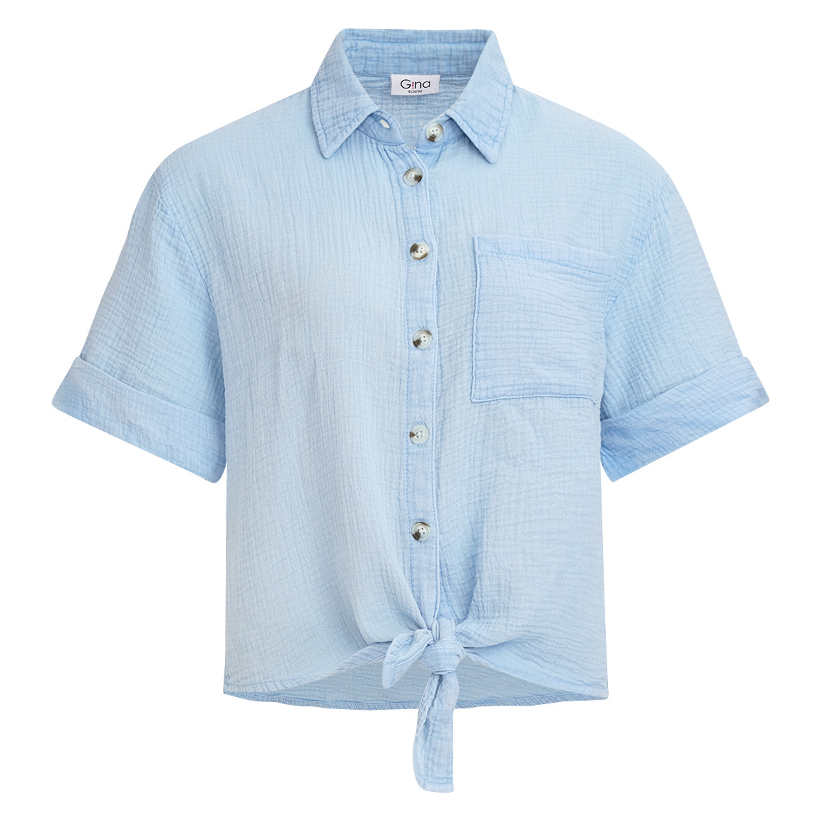 Gina Damen Musselin-Bluse mit Brusttasche hellblau