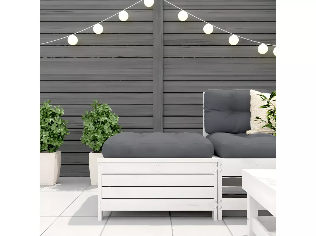 Repose-pied de jardin avec coussin blanc bois de pin massif