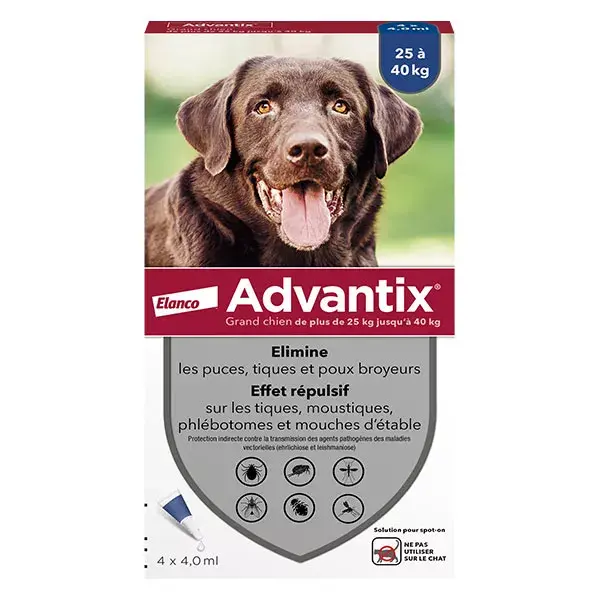 Advantix Solução para Tratamento de Pulgas e Antipulgas em Cães de Grande Porte (25-40kg) - 4 pipetas