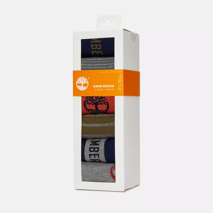 Coffret cadeau lot de 6 paires de chaussettes assorties en bleu marine/gris