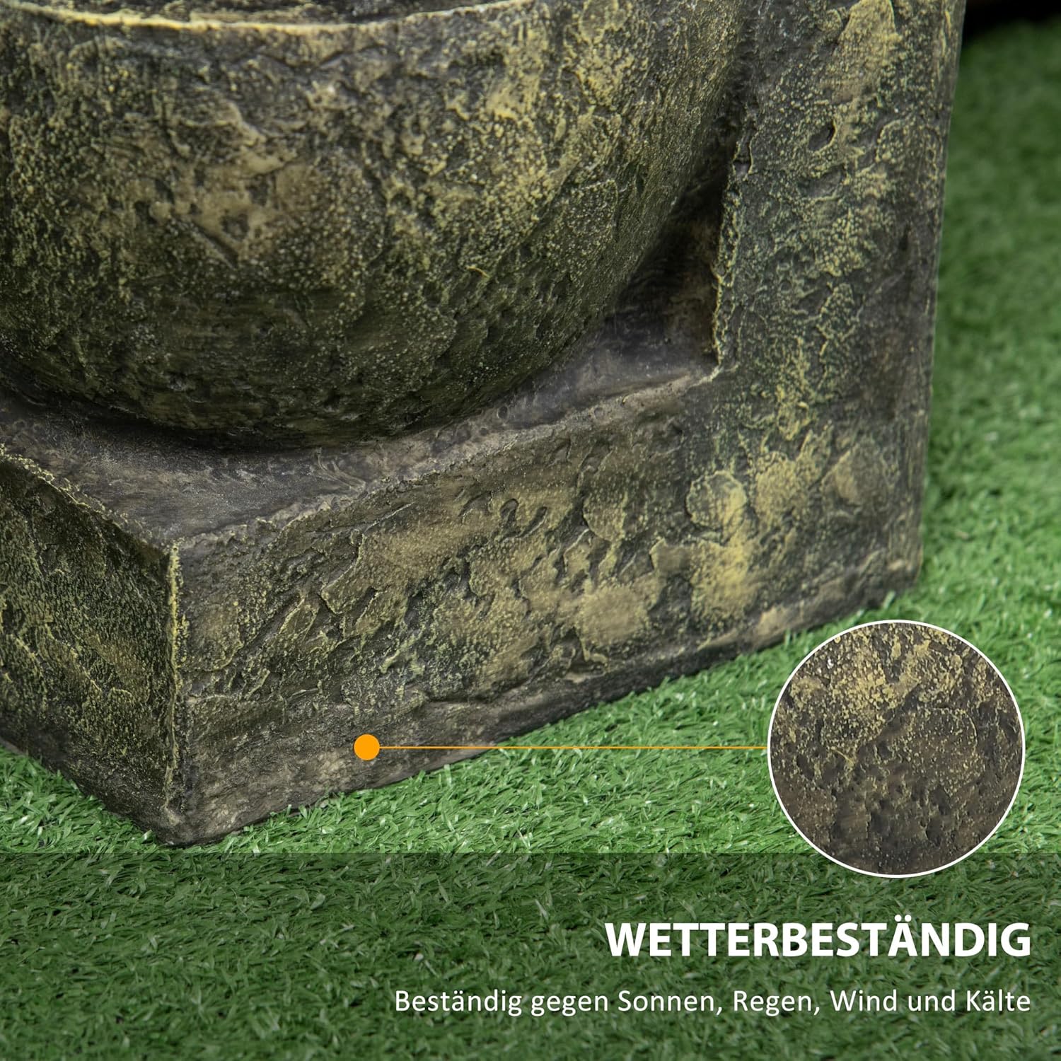 Outsunny Springbrunnen aus Kunstharz Outdoor Gartenbrunnen mit Einstellbarer Strömung Dekorationsbecken 4 Stufen Zierbrunnen für Garten Terrasse Rasen 25cm x 24cm x 60cm Schwarz