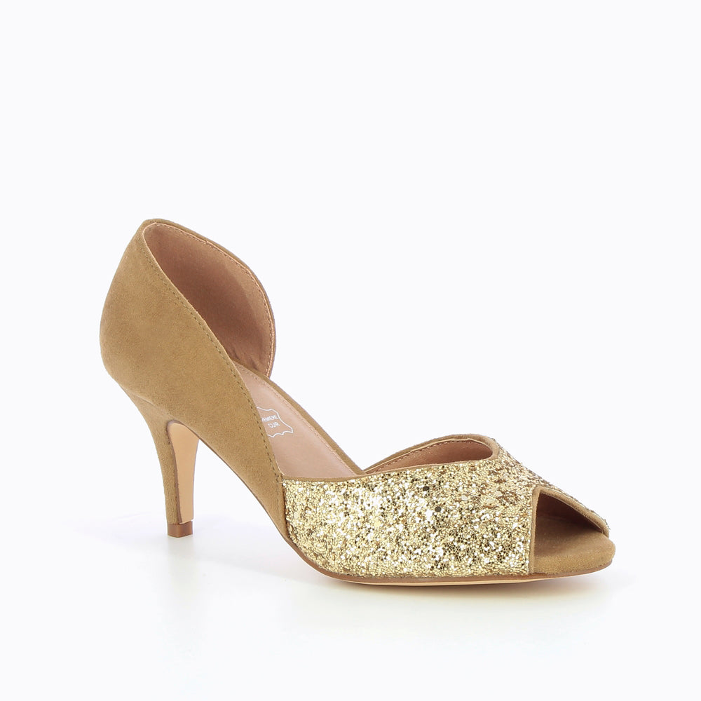 Escarpins-Escarpins peep-toe Diane camel et or