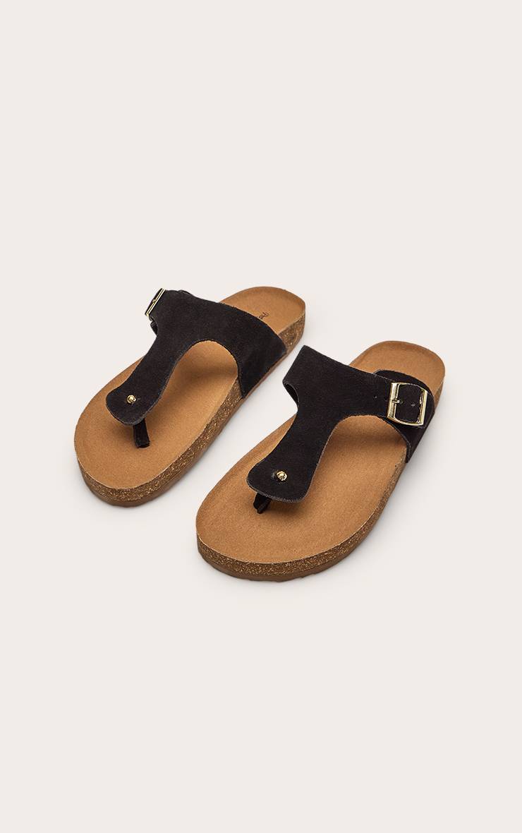 Noir Sandale À Entredoigt En Cuir Véritable Avec Semelle Ergonomique