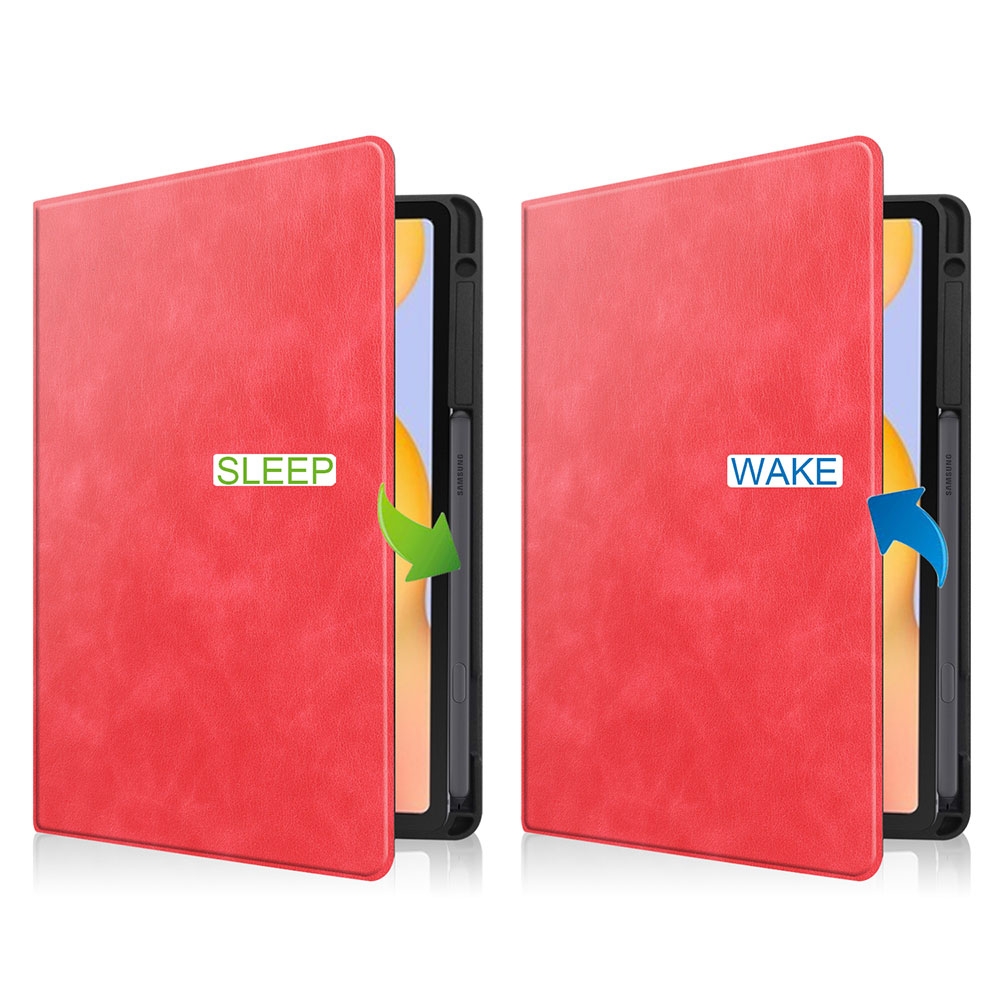 Samsung Galaxy Tab S6 Lite (2024/2022/2020) Leder Tasche Flip Cover S-Pen Halterung - Rot