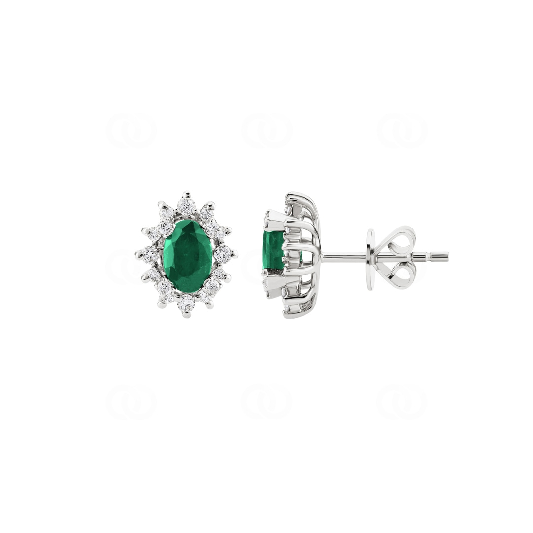 Ohrstecker 750/18 K Weissgold mit Diamanten 0.32 ct H/si & Smaragd 0.82 ct