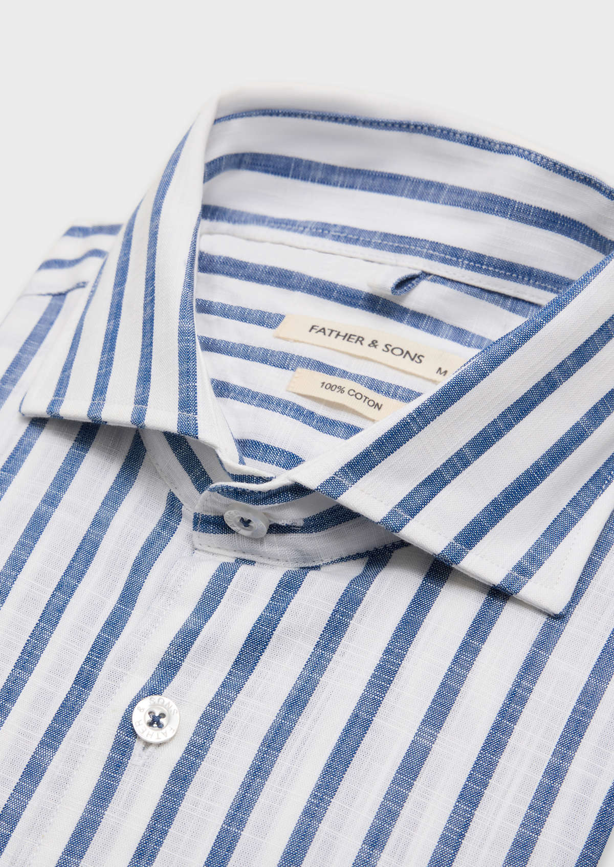 Chemise sport Slim en popeline de coton blanc à rayures bleues