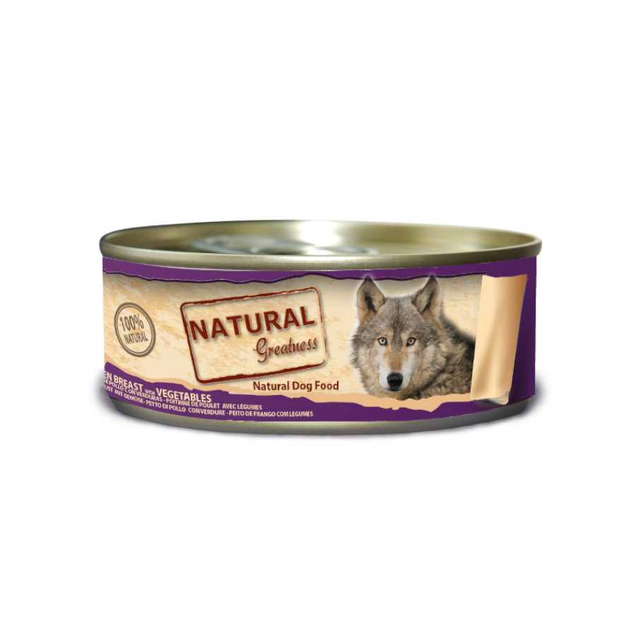 Peito de frango com vegetais Natural Greatness em lata para cães