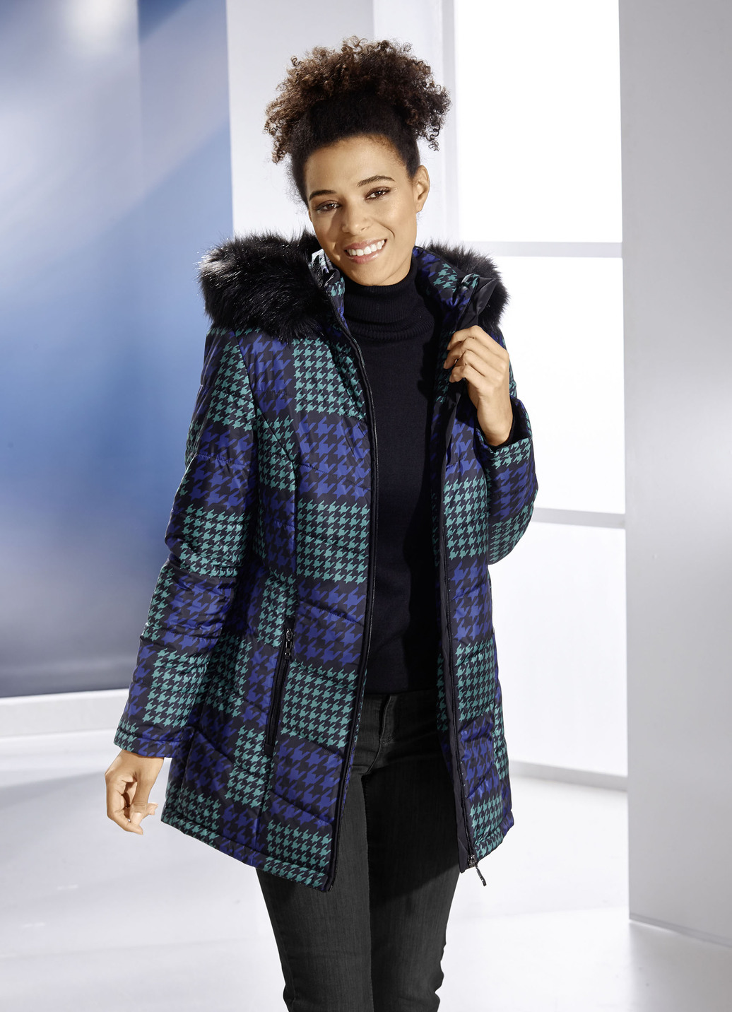 Jacke mit Hahnentritt-Dessin