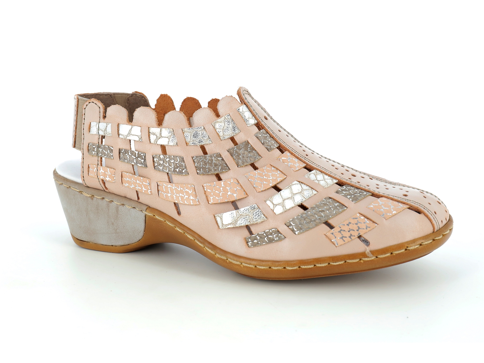 Rieker-47156 Cuir Multi Beige